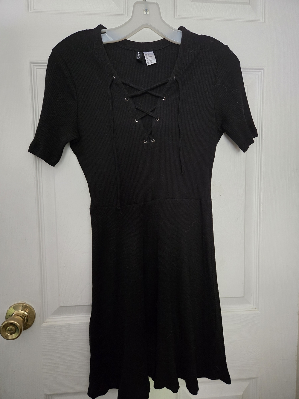 H&M Black Lace-Up Short Sleeve Mini Dress
